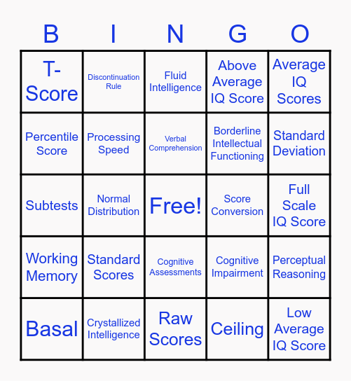 Psychometric Bingo Card