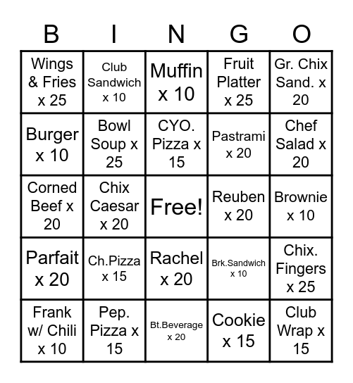 Myron's Express Bingo Card