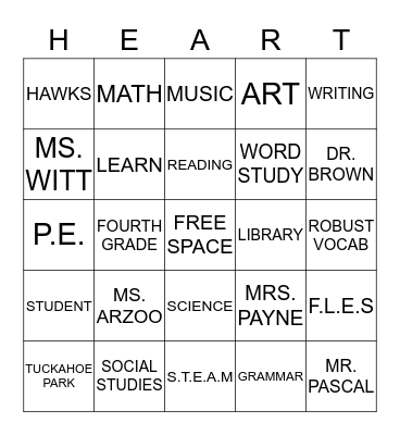 HAWK'S HEART BINGO Card