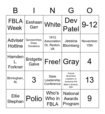 Battle of the Areas Trivia Bingo Card