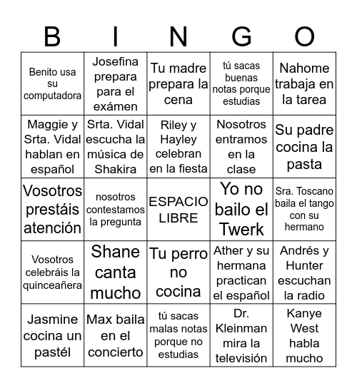 Unidad 3.1 verbos AR  Bingo Card