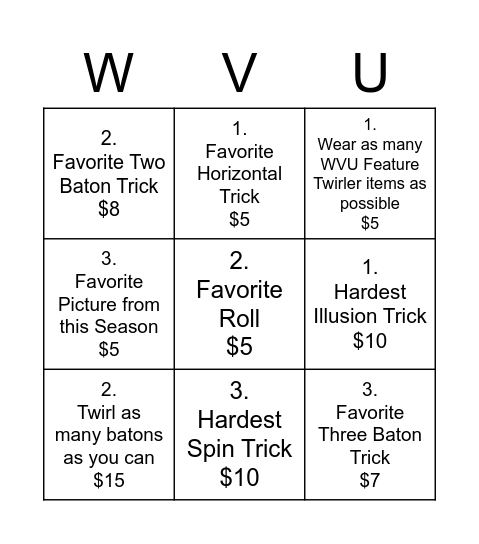 WVU Scholarship Fund Bingo Card