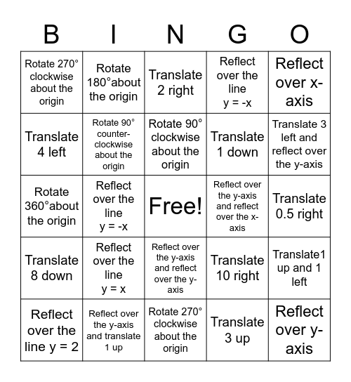 Transformation Bingo Card