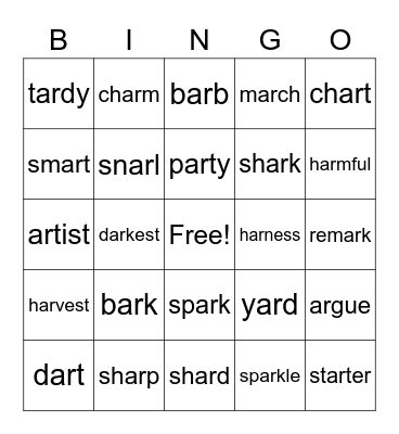 AR Bingo Card