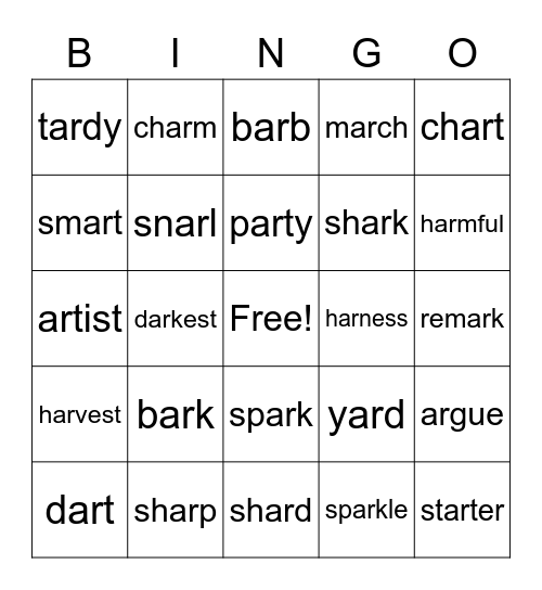 AR Bingo Card
