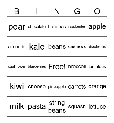 Food Bingo Card