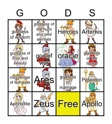 Greek Gods and Goddesses Bingo Card