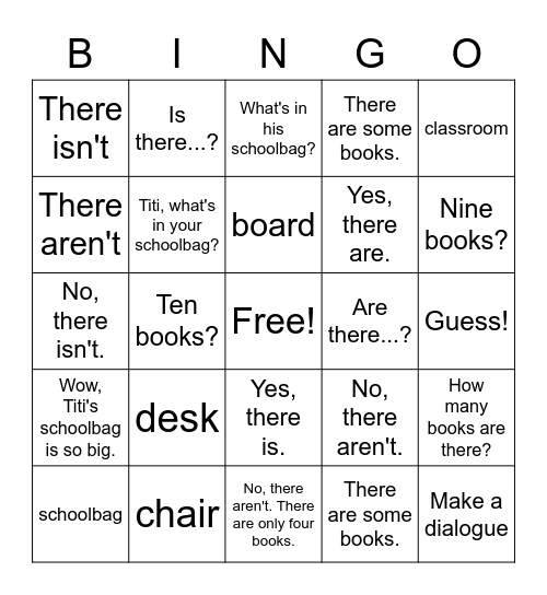 Unit 6 In the classroom Dino English 1B Bingo Card
