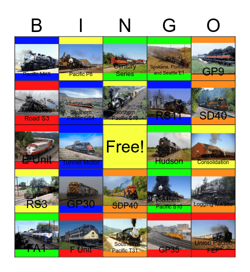 Milwaukee Road, Great Northern, Spokane,Portland and Seattle, Northern Pacific, Southern Pacific and the Union Pacific Bingo Card