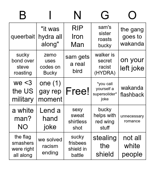 Falcon and the Winter Soldier Bingo Card