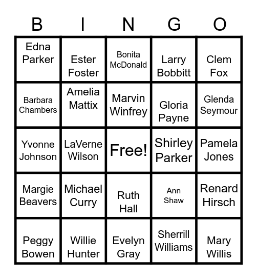 Manassas Class of 1971 Bingo Card