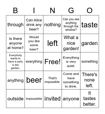 VANTHINK ENGLISH 4A Bingo Card