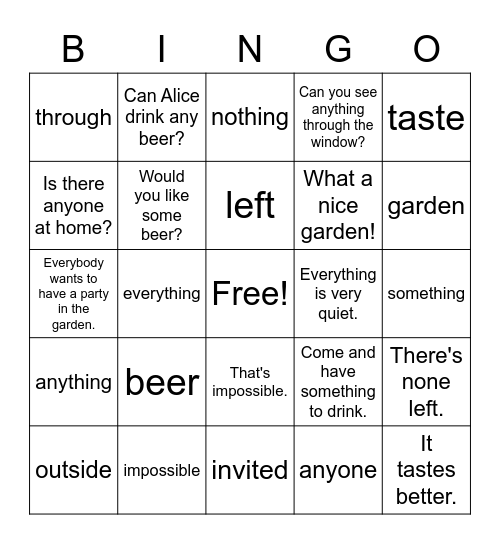 VANTHINK ENGLISH 4A Bingo Card