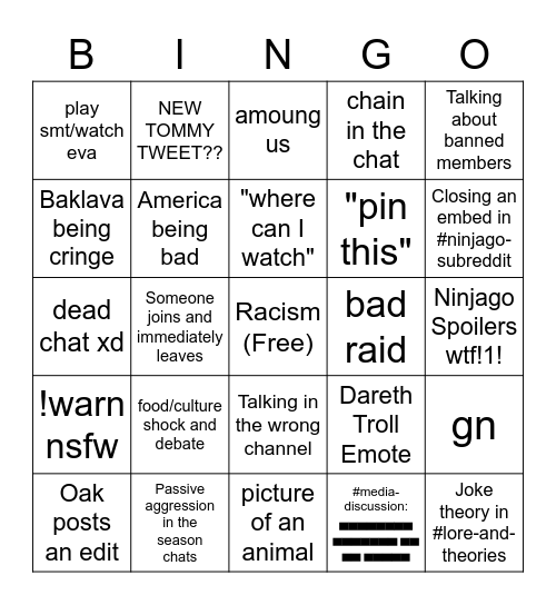 "Average Realms of Ninjago Day" Bingo Card