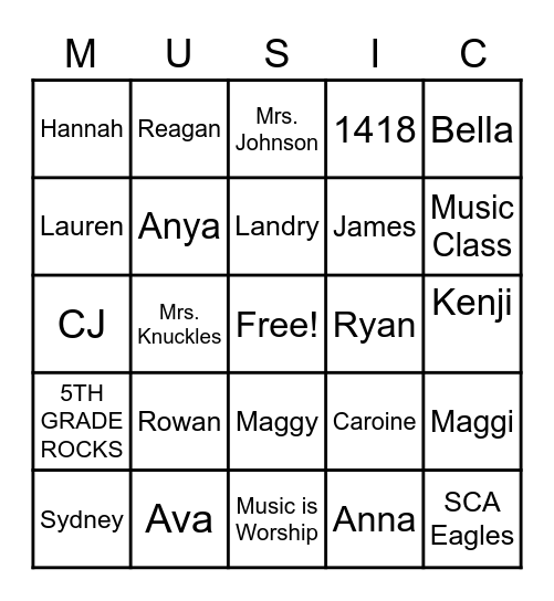 Mrs. Johnson's Class Bingo Card