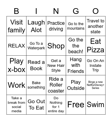Spring Break Bingo Card