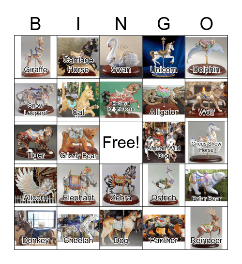 Carousel Animals Bingo Card