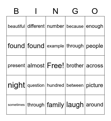 Untitled Bingo Card