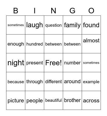 Untitled Bingo Card