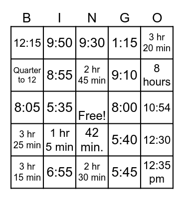 Problem-Solve Time Bingo Card