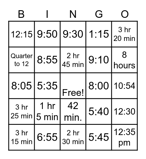 Problem-Solve Time Bingo Card