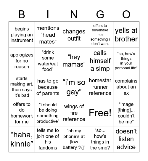 this is just a bono card for when i’m on call with one of my friends Bingo Card