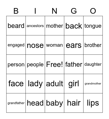 MGA ASL People and Body Bingo Card