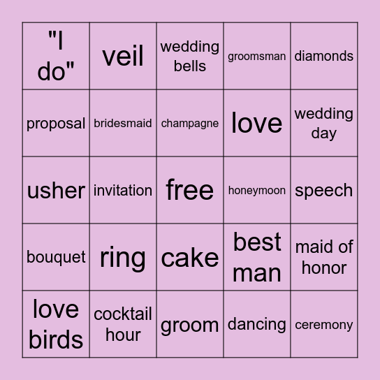 Bridal Bingo Card