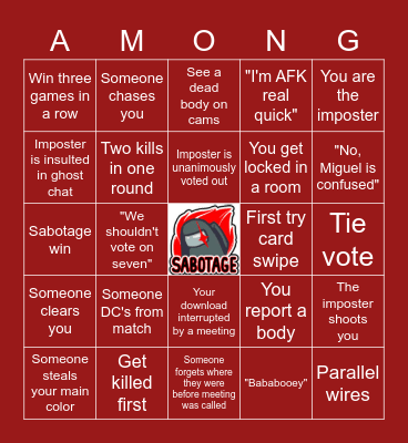 Among Us Bingo Card