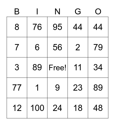 Spanish Numbers Bingo Card