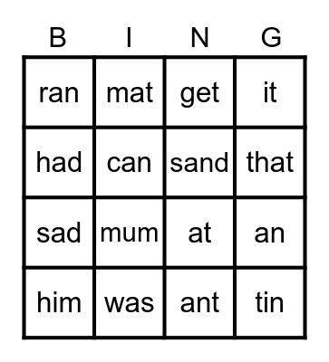 Cat to Net Bingo Card