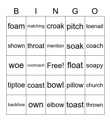 OA and OW Words Bingo Card