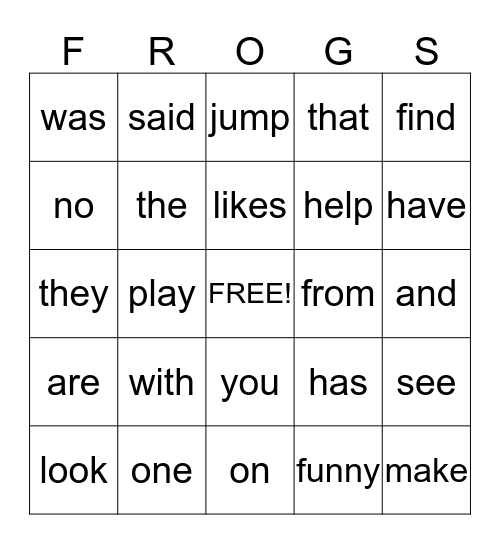 Mrs. Nordmann's Fun Frog Bingo Card