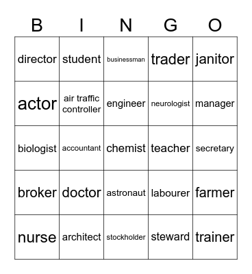 JOBS and CAREER Bingo Card