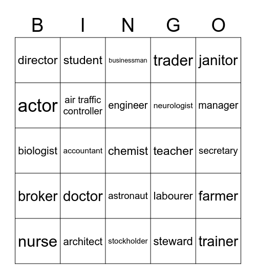 JOBS and CAREER Bingo Card