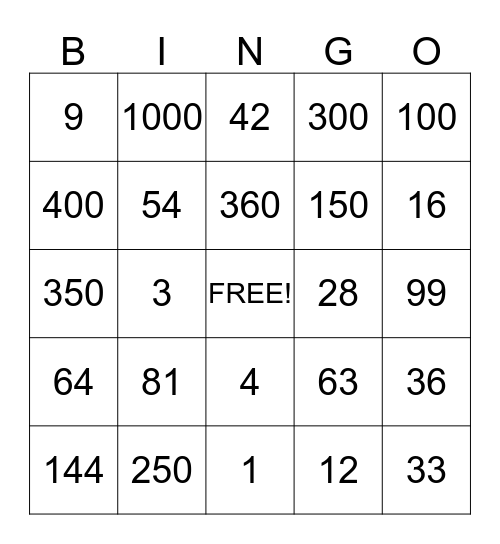 Multiplication  Bingo Card