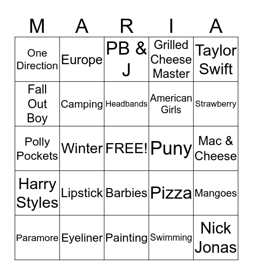 Happy 16th Birthday! Bingo Card