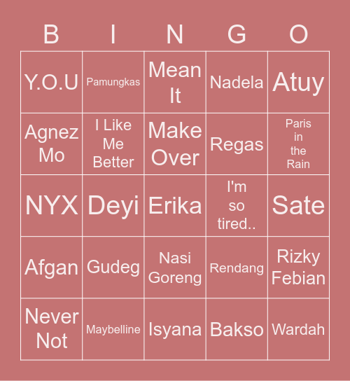 Punya Deyi! Bingo Card