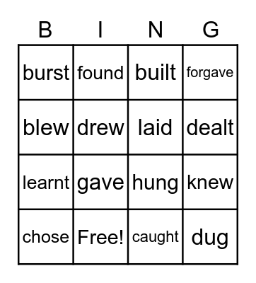 Irregular verbs Bingo Card