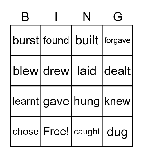 Irregular verbs Bingo Card