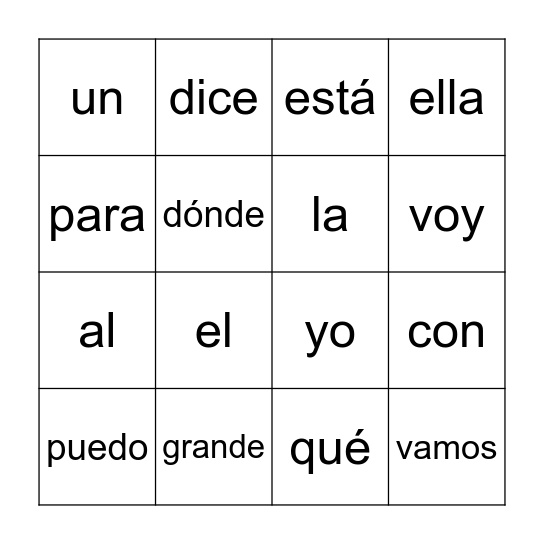 Repaso Bingo Card