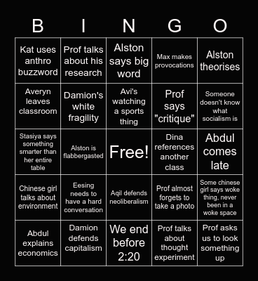 Neoliberalism Bingo Card