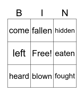 Irregular verbs Bingo Card