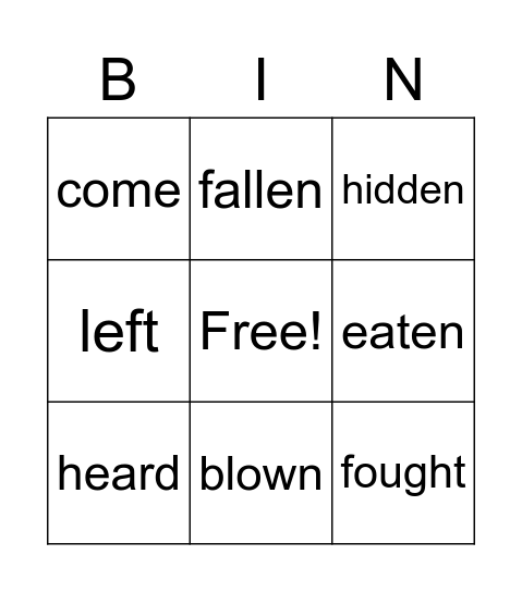 Irregular verbs Bingo Card