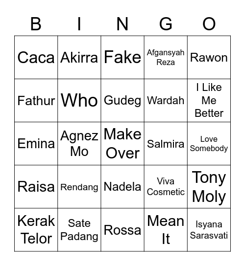 Kepunyaannya si Caca Bingo Card