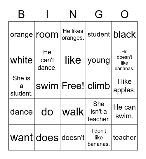 VanThink English 1B Lesson 25 Bingo Card