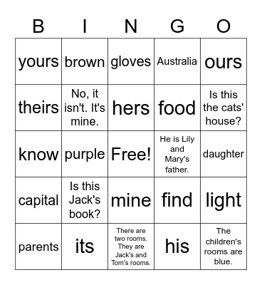 VanThink 3B Lesson 25 Bingo Card