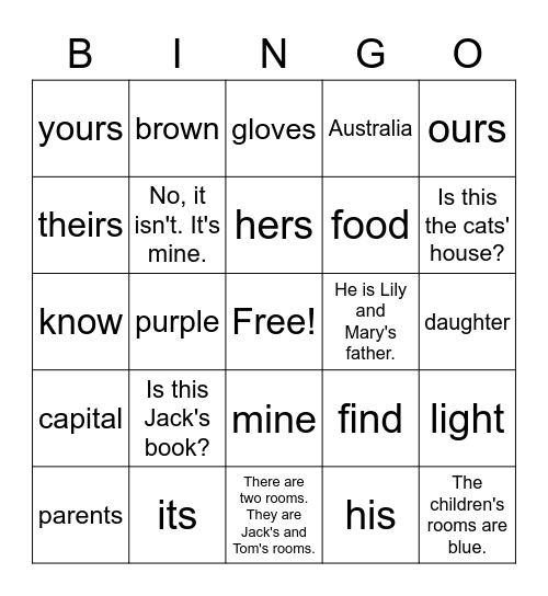 VanThink 3B Lesson 25 Bingo Card