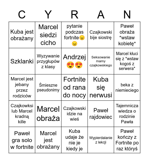 Cyran i zjeby bingo Card