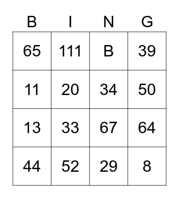 Test Bingo Card Bingo Card